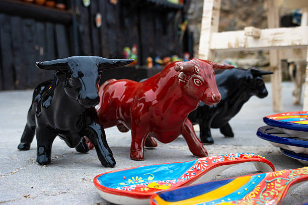 istock Ceramic bull figurines and traditional spanish souvenirs 2245820613
