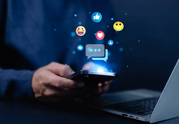 istock Social media communication concept with smartphone and chat icons, representing online interaction, messaging, connection, and digital marketing engagement across platforms. 2245823113
