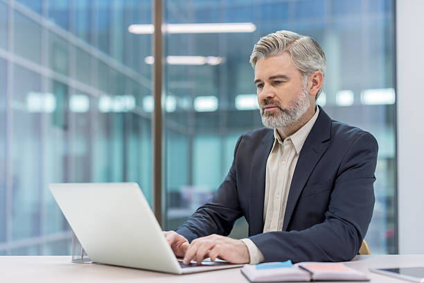 istock Mature businessman working on laptop in modern office 2245827335