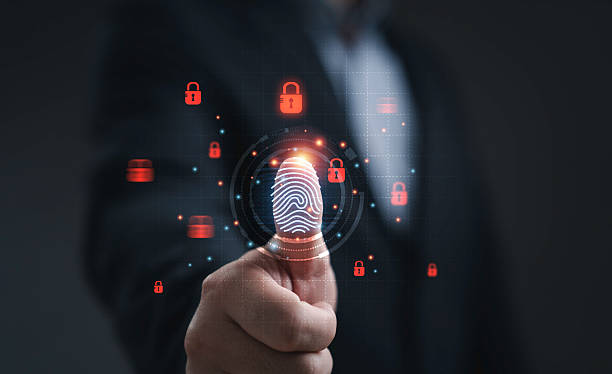 istock Businessman touching digital fingerprint scanning symbol representing cybersecurity data protection identity verification and secure access technology for modern business network safety. 2245833268