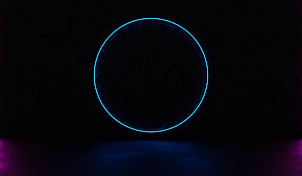 istock Neon circle scene, modern showroom, 3D illustration 2245833275