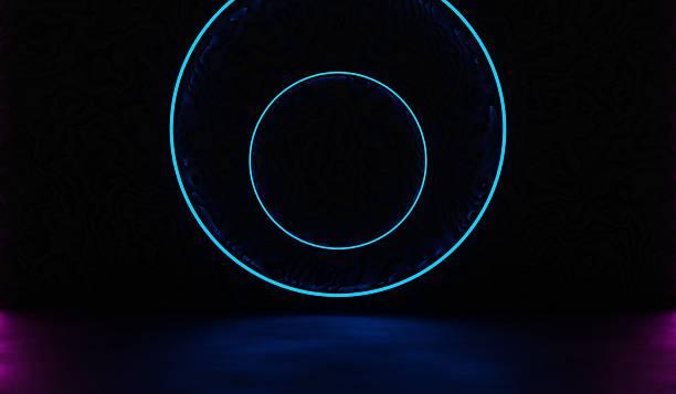 istock Neon circle scene, modern showroom, 3D illustration 2245833276