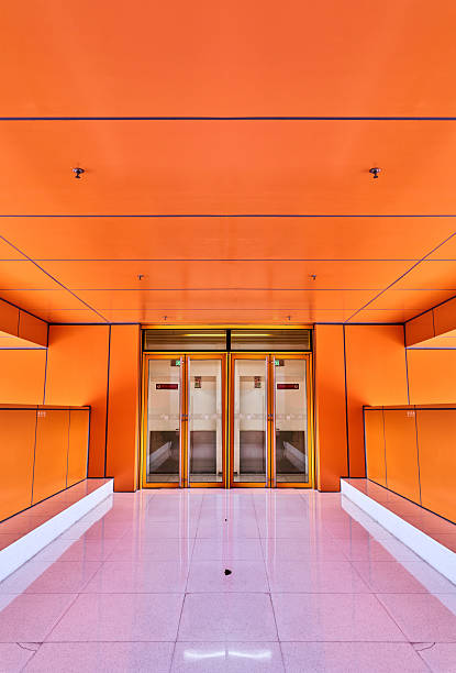Interior of office building with orange wall