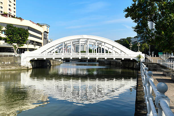 Singapore- July 13, 2024: Building view of the Elgin Bridge in Civic District, Singapore, a vehicular box-girder bridge across the Singapore River.