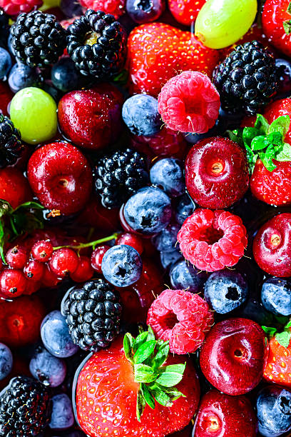 istock Composition with fresh ripe fruits. Fruitarian diet 2245842562