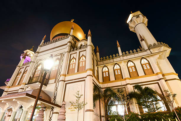 Singapore- July 14, 2024: Building view of the Sultan Mosque within the Kampong Glam precinct of the Rochor district in Singapore. Built in 1824 by Sultan Hussein Shah, the first Sultan of Singapore.