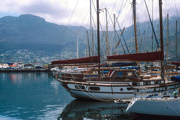 view on waterfront marina of Cape Town with signal hill in the background