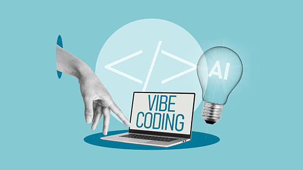 istock Vibe coding as AI programming and new information technology concept are shown by photo collage with photos of the hand and laptop 2245857660
