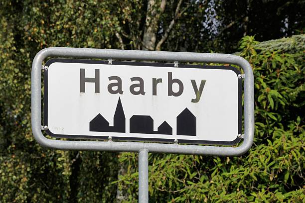 istock Haarby city road sign in Denmark 2245859052