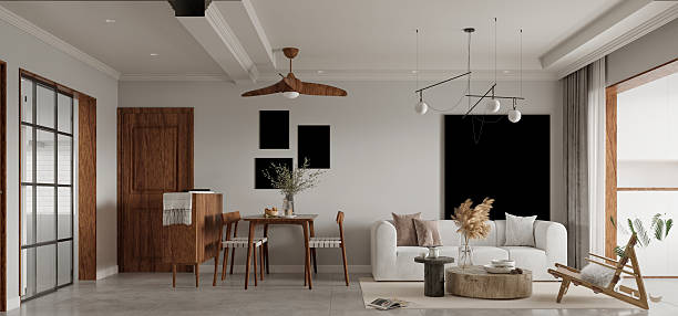 3d render of living room and dining space