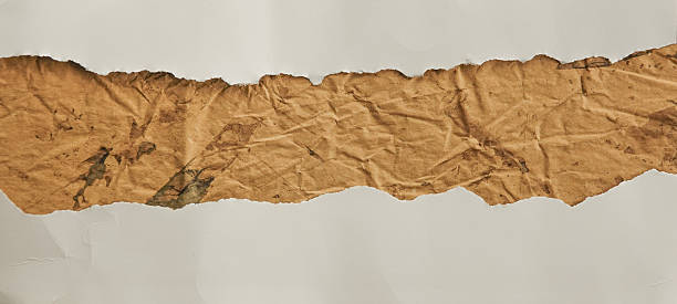 istock A crinkled brown paper strip lies against a plain white background, highlighting its unique texture and the crispness of the paper's edges. 2245876489