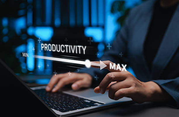 istock Productivity and Efficiency Concept. Businessperson adjusting slider from minimum to maximum, process to increase productivity and efficient. progress bar and optimization in business operations. 2245878085