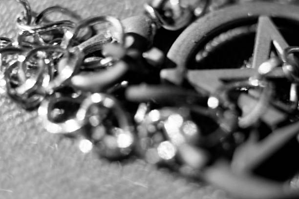 Black and white macro photograph of a pentagram.