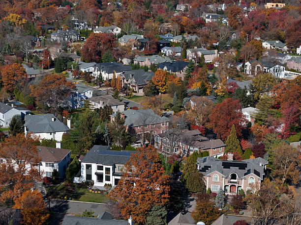 istock large houses in Affluent neighborhood in fall 2245885206
