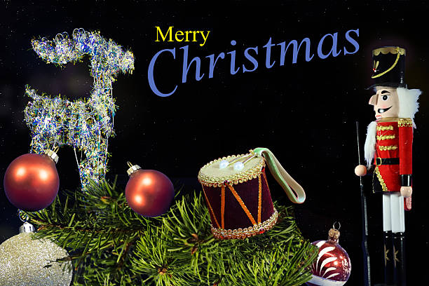 Shimmering reindeer and drummer beneath glowing starlit sky