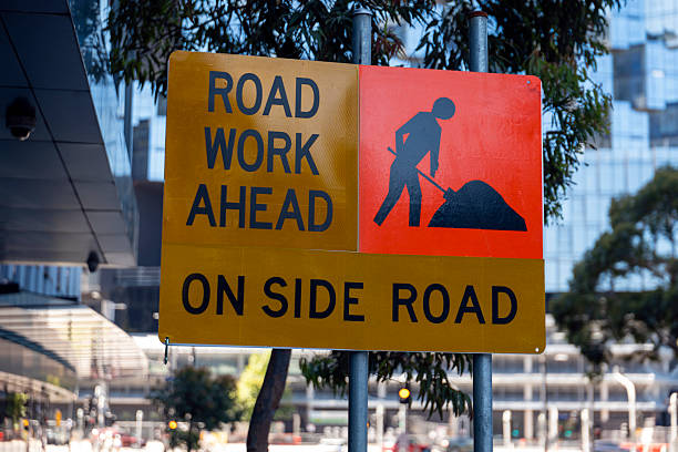 Road work sign in Central Melbourne, Australia