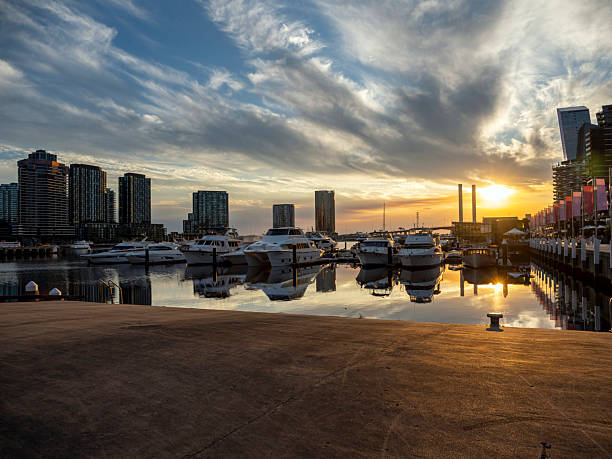Melbourne’s Docklands waterfront during twilight. Australia, Melbourne.