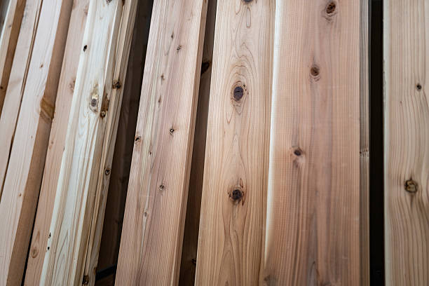 istock Stacked Solid Wood Boards at Hardware Store – Natural Texture Background 2245895226