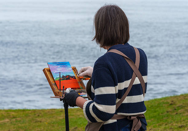 Maketu New Zealand - November 7 2025: Artists at setting and at work Maketu foreshore painting the view.