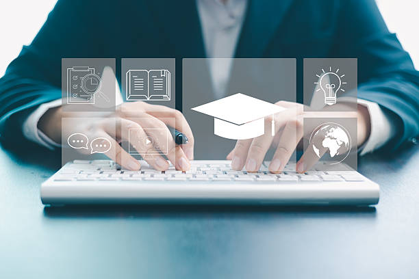 istock Concept of online education, training digital courses, e-learning platforms on internet supports personal development, helps gain professional qualifications, enables learners to develop new skills. 2245931662