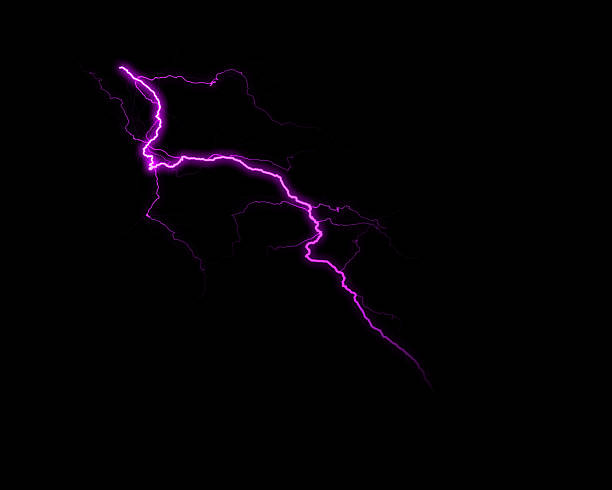 A dynamic purple lightning bolt intensely glows against a stark black background, symbolizing raw power and electrifying energy.