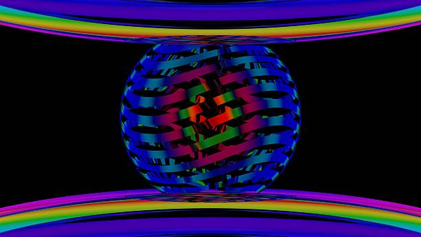 Colorful abstract sphere with stripes digital art, modern, vibrant. High-quality abstract image for web and print design.