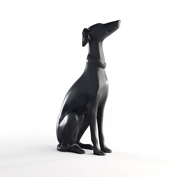 istock Reflective Black Stone Greyhound Sculpture on White Background 2245938650