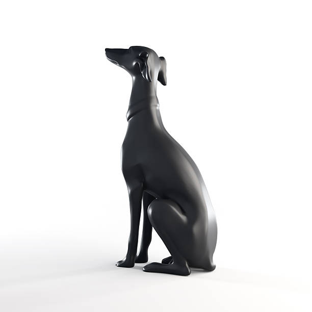 istock Reflective Black Stone Greyhound Sculpture on White Background 2245938653