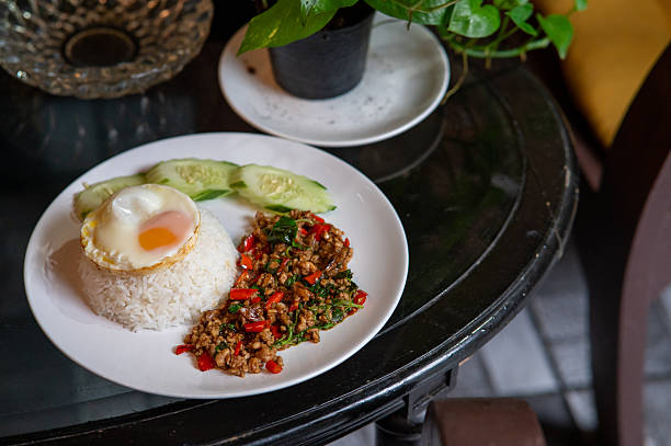 A plate of Thai Basil Minced Pork Rice