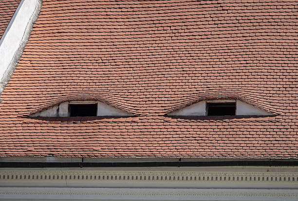 Roof with eye-shaped skylight  in  Sibiu, Transylvania, Romania.