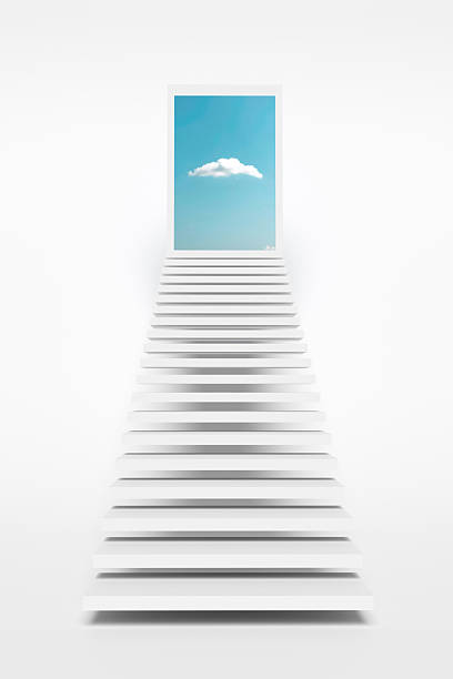 istock White staircase leading to a doorway over the clouds 2245945223