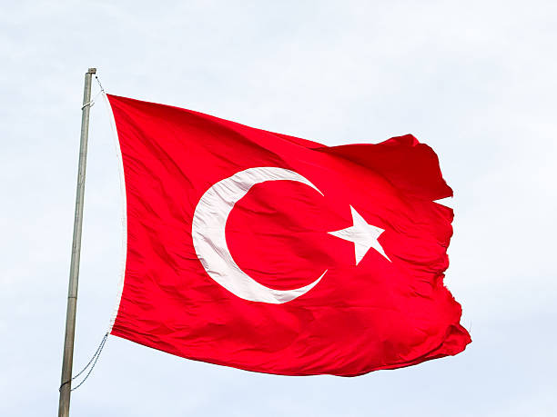istock Turkish national flag waving in the wind against cloudy sky 2245946723