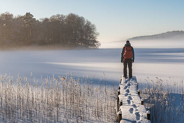 istock Person Standing on Wooden Jetty in Snow 2245947099