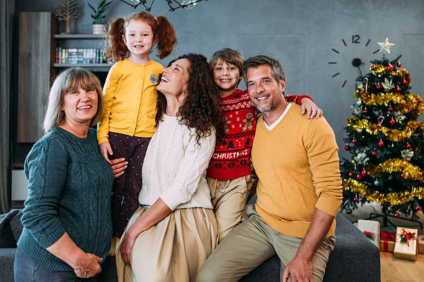 istock Three generation family Christmas portrait. 2245949430