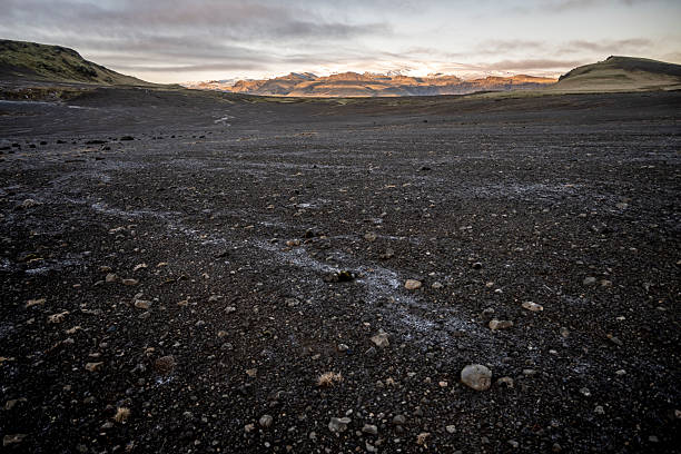 Icelandic Landscape with dramatic sky. Long exposure shot.