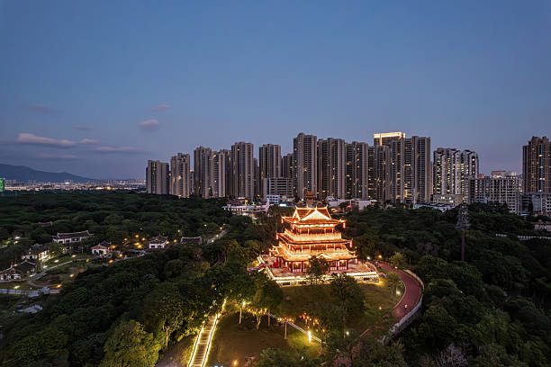istock A shining pavilion and urban architecture at night 2245951306