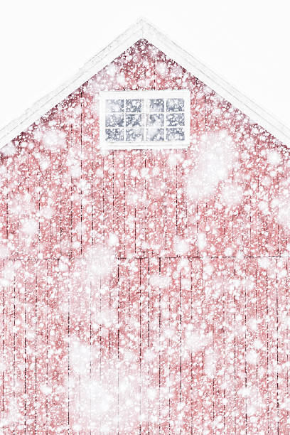 Red barn in the snow with fence-Howard County, Indiana