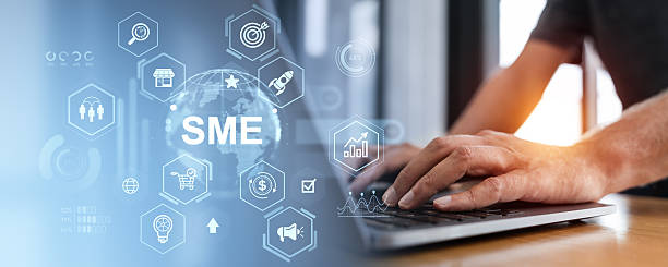 istock Businessman typing with SME icons overlay on digital interface background. 2245959075