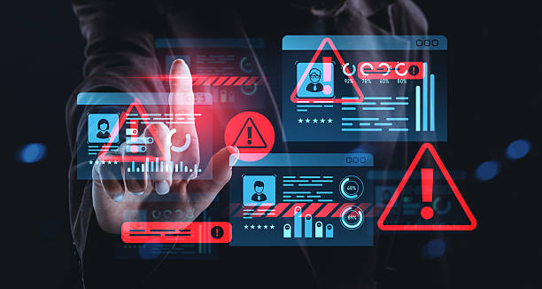 istock Cybersecurity threat warning hologram concept with digital alerts and data theft indicators on futuristic interface in dark environment. 2245959467
