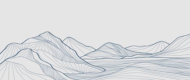 Hand drawn Mountain line arts illustration. Abstract mountain contemporary aesthetic backgrounds landscapes. use for print art, poster, cover, banner
