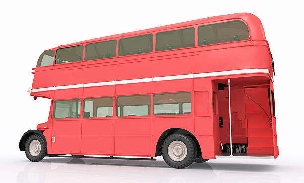 Computer generated 3D illustration of a red double-decker bus against a white background