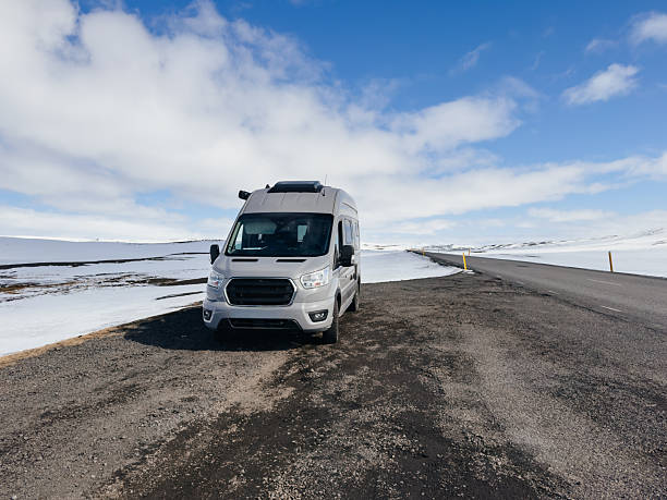A camper van on the road, Iceland