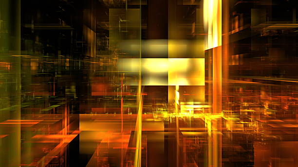 istock Vibrant colors and geometric shapes form a captivating abstract scene filled with dynamic patterns. blend of orange and yellow hues creates a striking visual experience. 3d render 2245974884