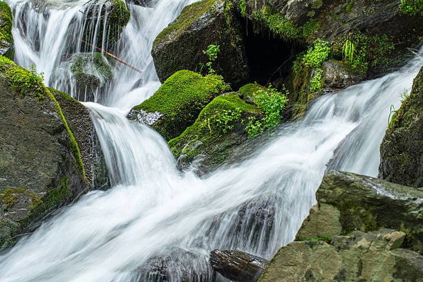istock Tranquil Mossy Waterfall Cascade Over Rocks in Lush Green Forest Scene With Rushing Water and Bright Moss 2245981142