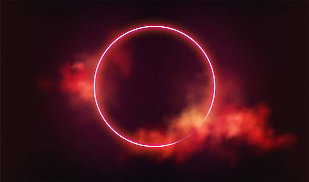 istock Vector Illustration Neon Circle Background, Red Smoke and Clouds, Futuristic Night Mood, Abstract Glow Scene for Modern Tech Art 2245984027