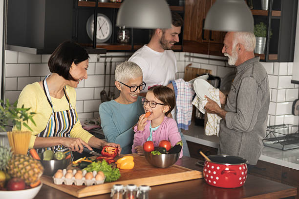 istock Family gathering at home for reunion dinner 2245984731