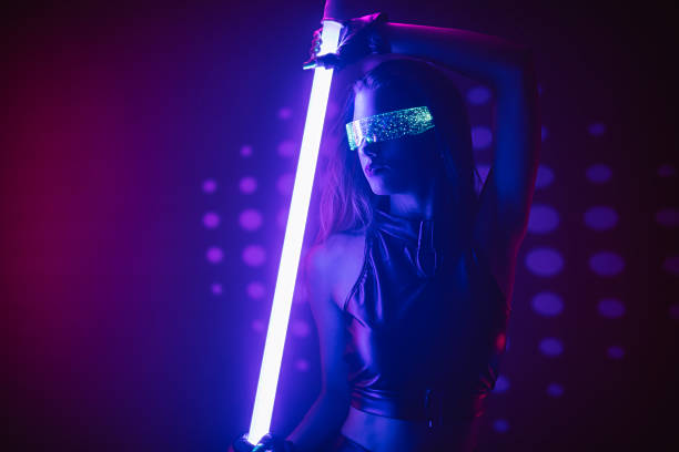 istock Young Woman With Smart Glasses Holding A Neon Light 2245985220
