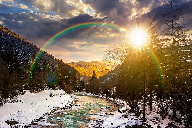 istock freezing river winding among coniferous forest at sunset 2245986194