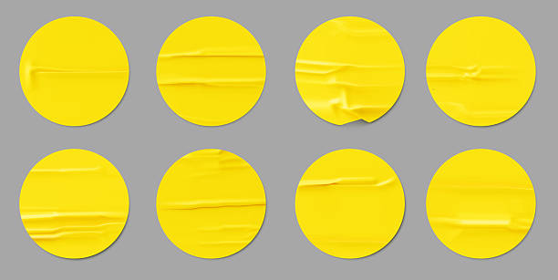 istock Set of round yellow paper stickers. Realistic design round sticker label template isolated background. Collection mockup price tag sale. Vector illustration 2245989612