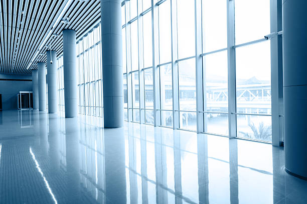 Empty lobby with glass window in modern office building